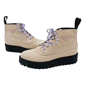 Last Rocky Cream Nubuck Leather Lug Sole Boots Purple Laces Women's Size 40 / 10